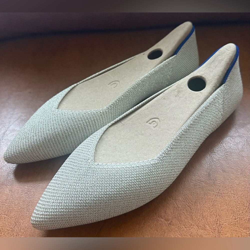 Rothy’s The Point II Diamond Twill Flats Size 8.5 Platinum Pointed Toe NWOB - Picture 2 of 11